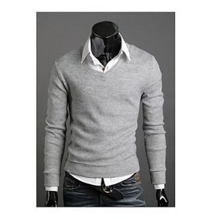 Uyuk Mens Light Gray Long Sleeve V Neck Thicken Coney Hair Casual Style All Match Knitwear Base Shirt Sweater