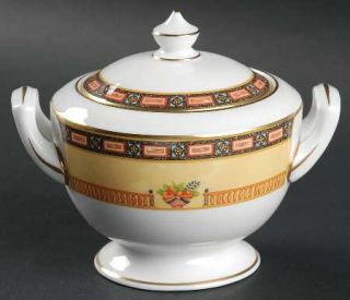 Royal Worcester Versailles Sugar Bowl & Lid, Fine China Dinnerware   Bone, Fruit