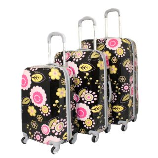 Rockland Vision Black/ Pink Flower 3 pc Hardside Spinner Luggage Set