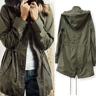Womens Casual Drawstring Military Army Green Hoodie Trench Coat Jacket