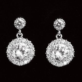 Simple Platinum Plated With Zircon Round Shaped Womens Drop Earrings