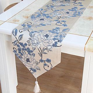 Poly silk Blue Floral Table Runner