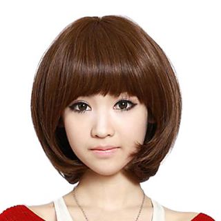 Short Curly Hair Light Brown Synthetic Full Bang Wigs