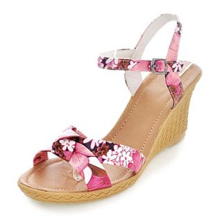 Faux Leather Womens Wedge Heel Open Toe Sandals Shoes