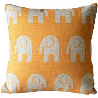 Yellow With White Elephant Pattern Decorative Pillow Cover
