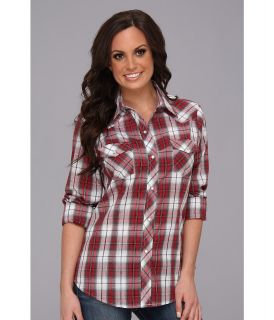 Roper 9111 Grey/Red Plaid w/ Silver Lurex Womens Long Sleeve Button Up (Red)