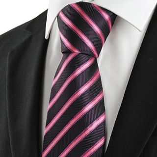 New Pink Striped Black Jacquard Men Tie Necktie for Wedding Party Holiday Gift