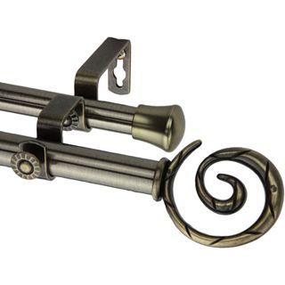 ROD DESYNE Double Curtain Rod with Spiral Finials, Antique Brass