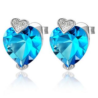 Elegant Silver Plated With Cubic Zirconia Heart Womens Earrings(More Colors)