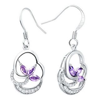 Amazing Gold Or Silver Plated With Purple Cubic Zirconia Hollow Womens Earrings(More Colors)