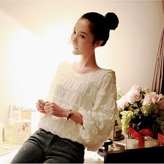 Lishang Womens Korean Style Fashion Puff Sleeve Folded Shirt(White)