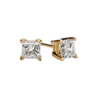 CT. T.W. Princess Diamond 14K Yellow Gold Stud Earrings, Womens