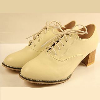 Hushan Womens Stylish Solid Color PU Leather Shoes(Beige)
