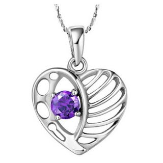 Vintage Heart Shape Womens Slivery Alloy Necklace(1 Pc)(Purple,White)