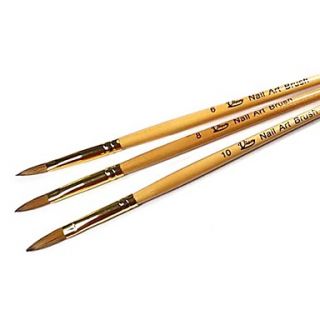 3PCS Nail Art Acrylic Pen Brush Woohen HandleGolden Tube