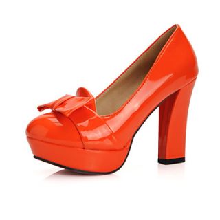 Patent Leather Womens Chunky Heel Platform Pumps/Heels Shoes with Bowknot(More Colors)