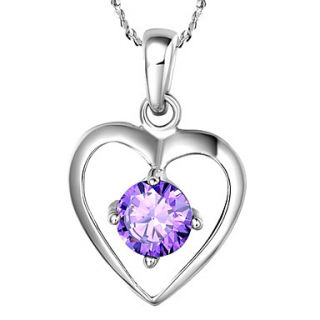 Elegant Heart Shape Womens Slivery Alloy Necklace(1 Pc)(Purple,White)
