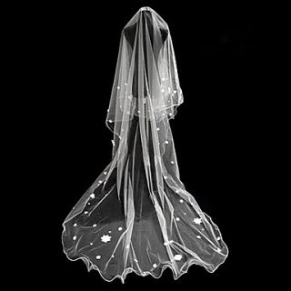 One Tier Cathedral Wedding Veil With Flower
