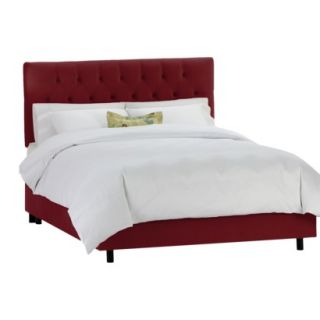 Skyline Queen Bed Edwardian Upholstered Velvet Bed   Burgundy