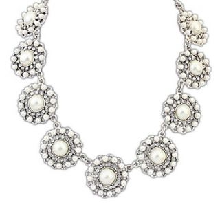 Fahion Style (Flowers) Alloy Imitation Pearl Chain Statement Necklace (Gold Silver Color) (1 pc)