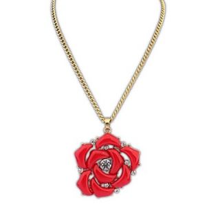 European and America Sweet (Rose) Resin Rhinestone Pendant Statement Necklace (Red Black Green) (1 pc)