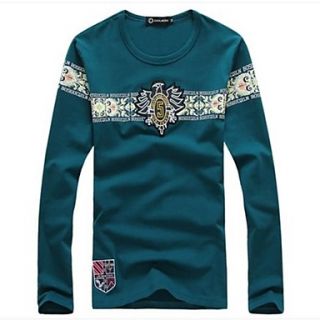 Mens Round Neck Casual Long Sleeve Ethnic Printing T shirt