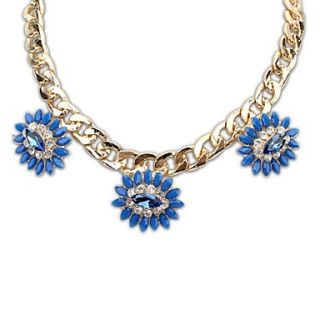 Punk Style (Flowers) Alloy Resin Rhinestone Thick Chain Necklace (More Colors) (1 pc)