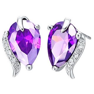 Elegant Silver Plated Silver With Purple Cubic Zirconia Drop Shape Womens Earring
