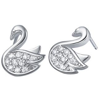 Elegant Silver Plated Silver With Cubic Zirconia Swan Womens Earring