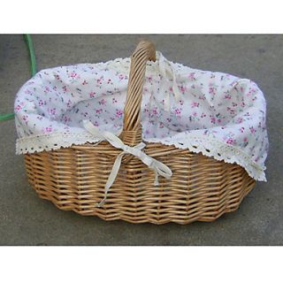 Cute Floral Cutton Liner Handmade Wicker Storage Basket with One Handle