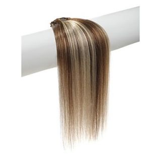 15 Inch #4/613 Mixed Brown and Blonde 7 Pcs Human Hair Silky Straight Clips in Hair Extensions