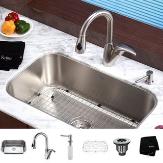 Kraus Kitchen Combo Set Stainless Steel 31.5 Undermount Sink With Faucet