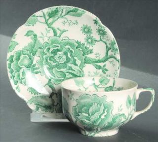 Johnson Brothers English Chippendale Green Flat Cup & Saucer Set, Fine China Din