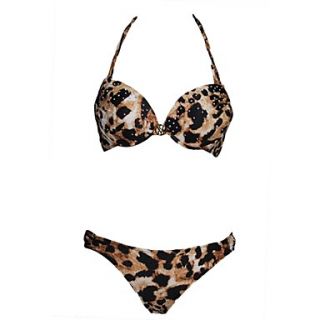 Romance Womens Rhinestone Halter Leopard Bikini