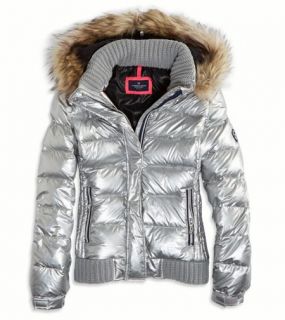 Silver AE Hooded Puffer Jacket, Womens S