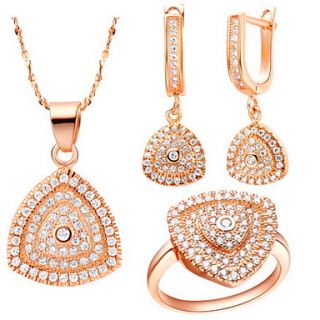 Shining Silver Plated Cubic Zirconia Irregular Triangle Womens Jewelry Set(Necklace,Earrings,Ring)(Gold,Silver)
