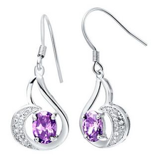 Elegant Silver Plated Silver With Purple Cubic Zirconia Whistling Shape Drop Womens Earring