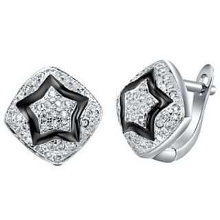 Special Silver Plated With Cubic Zirconia Rhombus Shape And Star Stoving Varnish Womens Earring