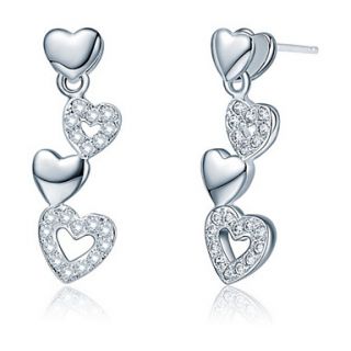 Sweet Silver Plated Silver With Cubic Zirconia Heart Linked To Heart Womens Earring