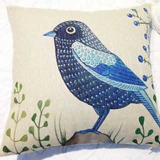 Country Dark Blue Bird Pattern Decorative Pillow With Insert