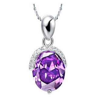 Elegant Round Shape Womens Slivery Alloy Necklace With Gemstone(1 Pc)(Purple,Blue)
