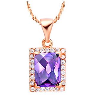 Graceful Square Shape Womens Golden Alloy Necklace With Gemstone(1 Pc)(Purple,Red)