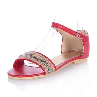 Faux Leather Womens Flat Heel Open Toe Sandals With Braided Strap Shoes(More Colors)