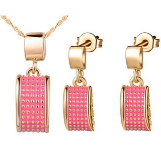 Fashion Silver Plated Silver Pink Rectangle Womens Jewelry Set(Including Necklace,Earrings)(Gold,Silver)