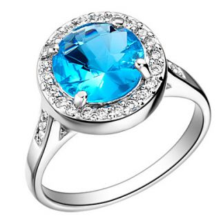 Vintage Style Sliver Blue With Cubic Zirconia Round Womens Ring(1 Pc)