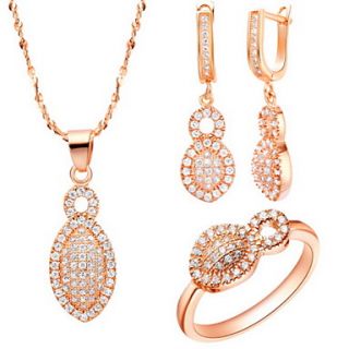 Sweet Silver Plated Cubic Zirconia Pear Shaped Womens Jewelry Set(Necklace,Earrings,Ring)(Gold,Silver)