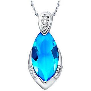 Elegant Water Drop Shape Womens Slivery Alloy Necklace With Gemstone(1 Pc)(Purple,Blue)