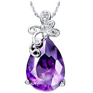 Elegant Water Drop Shape Womens Slivery Alloy Necklace With Rhinestone(1 Pc)(Purple,Red)