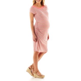Maternity Short Sleeve Striped Side Ruched Dress, Mauve H