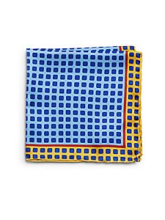 Silk Grided Squares Pocket Square   Yellow Blue